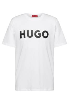 Hugo Cotton-jersey Regular-fit T-shirt With Contrast Logo In White