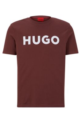Hugo Boss Cotton-jersey Regular-fit T-shirt With Contrast Logo In Dark Brown