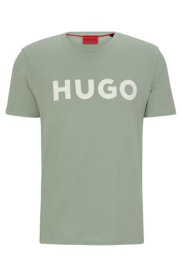 Hugo Cotton-jersey Regular-fit T-shirt With Contrast Logo In Light Green