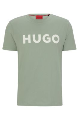 Hugo Boss Cotton-jersey Regular-fit T-shirt With Contrast Logo In Light Green