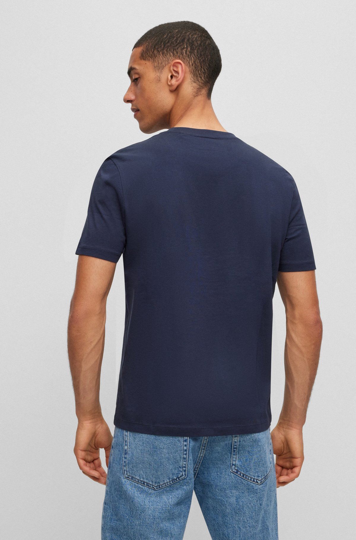 Cotton-jersey regular-fit T-shirt with logo print, Dark Blue