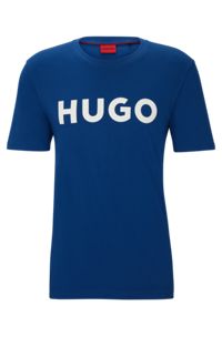 Camiseta regular fit en punto de algodón con logo en contraste, Azul