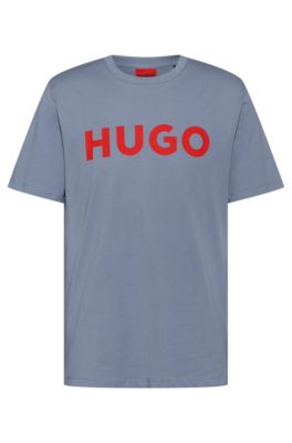 Hugo Boss Cotton-jersey Regular-fit T-shirt With Contrast Logo In Blue