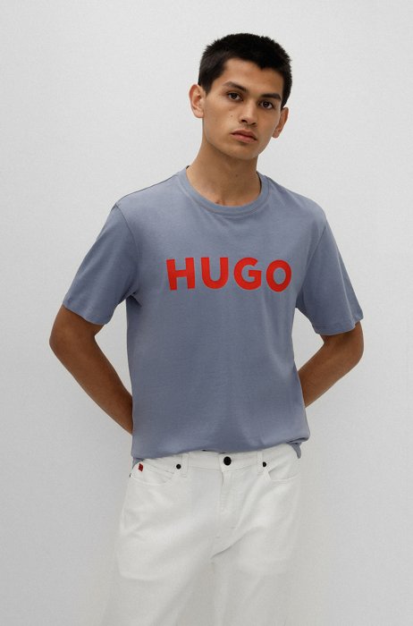T-shirt regular fit in jersey di cotone con logo a contrasto, Blu