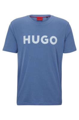 Hugo Boss Cotton-jersey Regular-fit T-shirt With Contrast Logo In Light Blue