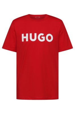 Hugo Cotton-jersey Regular-fit T-shirt With Contrast Logo In Light Pink