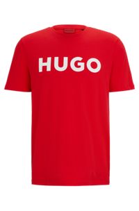 Camiseta regular fit en punto de algodón con logo en contraste, Rojo