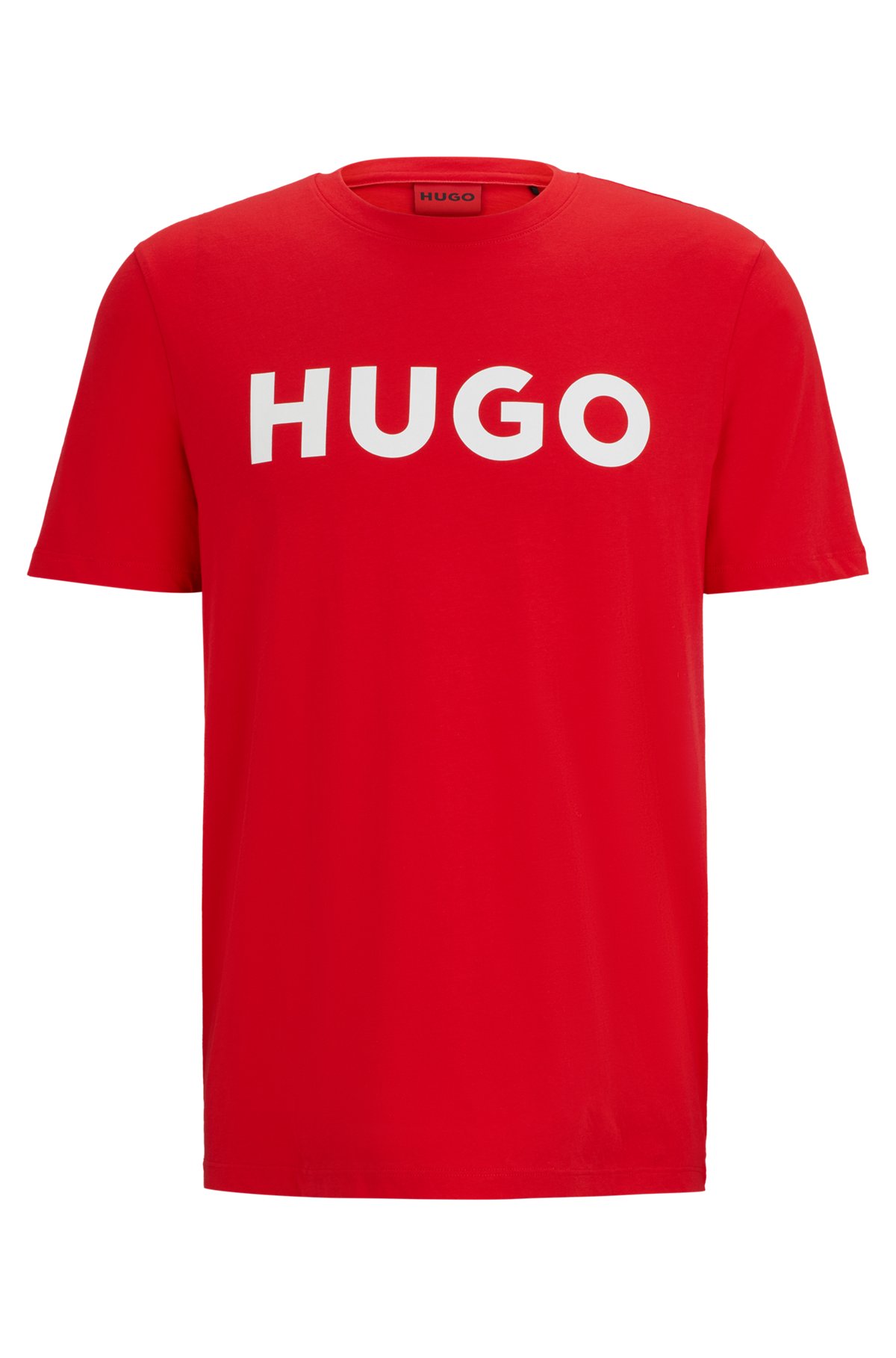 T-shirt i bomuldsjersey i regular fit med kontrasterende logo, Rød