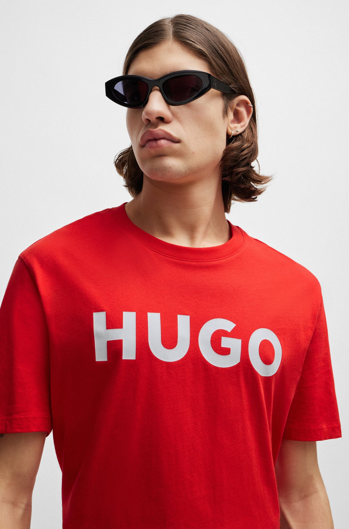 HUGO - コットンジャージー レギュラーフィットTシャツ コントラストロゴ