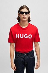 Cotton-jersey regular-fit T-shirt with contrast logo, Red