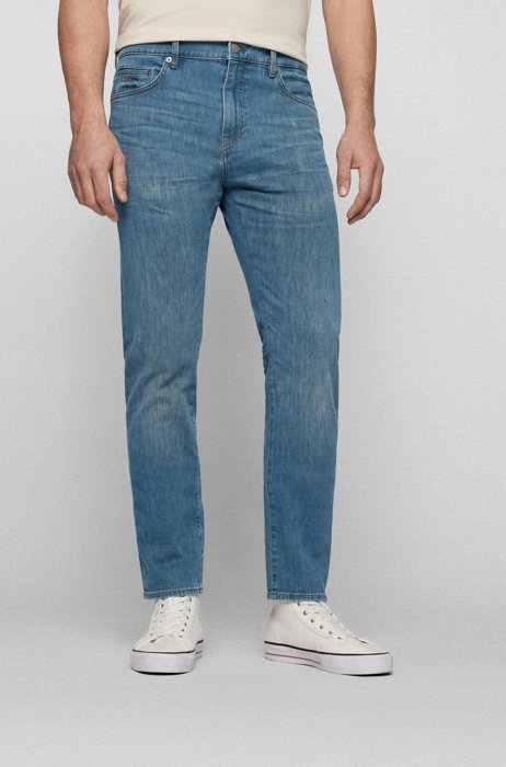 Tapered-fit jeans in bright-blue Italian stretch denim, Blue