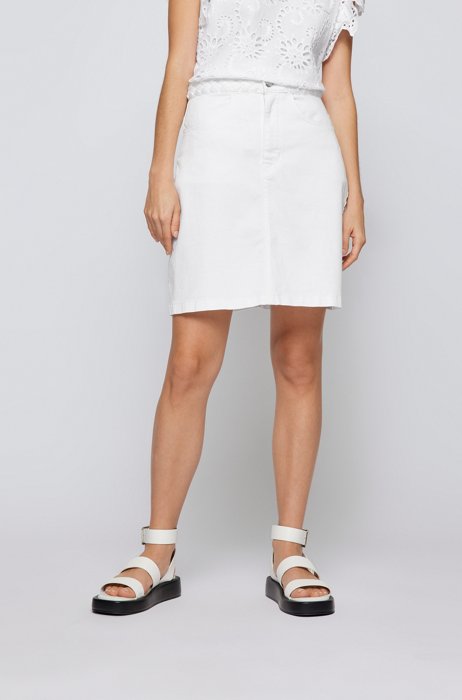 Denim mini skirt with braided waistband, White