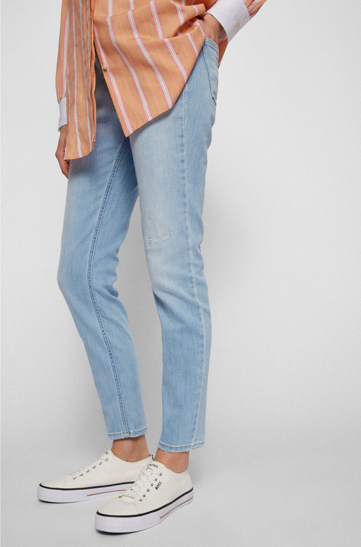 BOSS - Slim-fit jeans in bleached-blue power-stretch denim