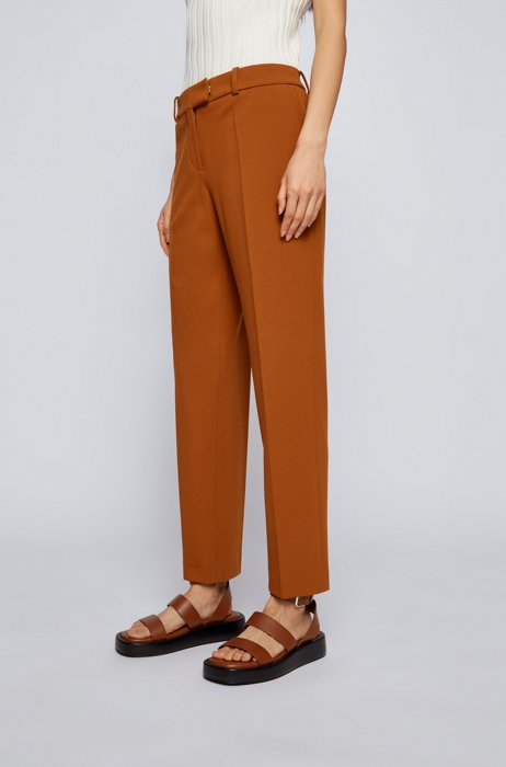 Regular-fit trousers in stretch cloth with cropped leg, Dark Orange