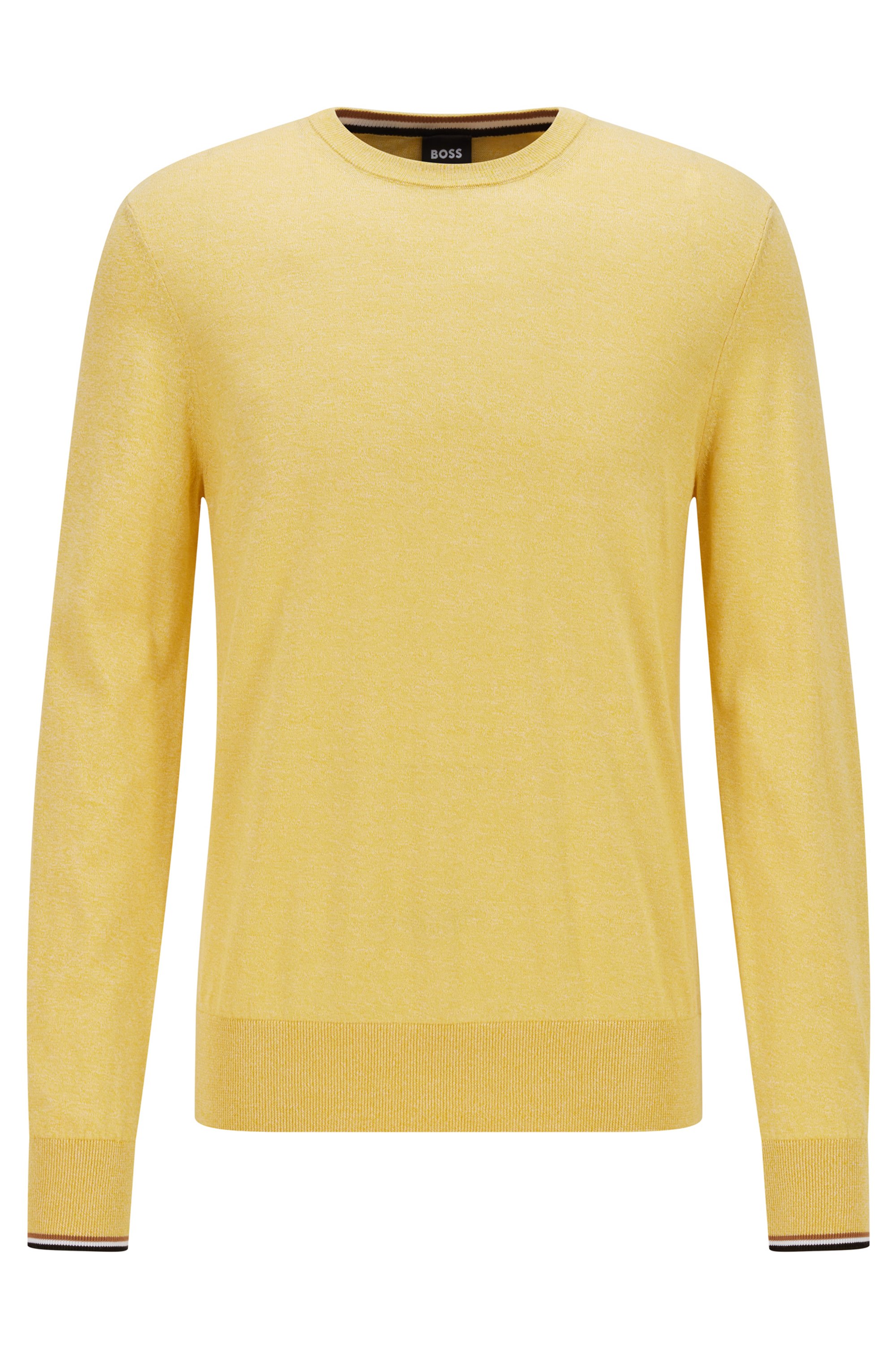 Jersey de algodón de punto fino con ribetes a rayas, Amarillo claro