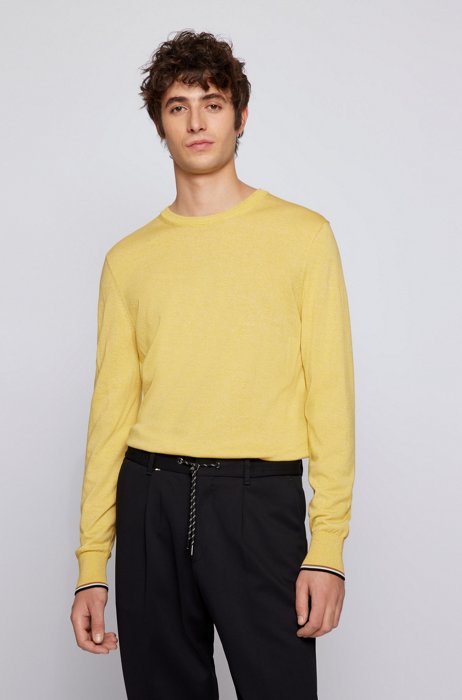 Jersey de algodón de punto fino con ribetes a rayas, Amarillo claro