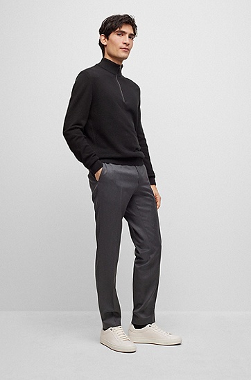常规版型拉链领口丰富结构棉质毛衣,  001_Black