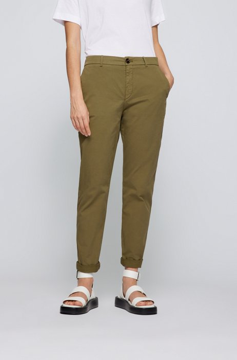 Regular-fit chinos in washed stretch cotton, Khaki