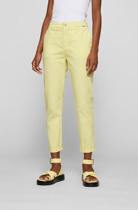 Regular-fit chinos in washed stretch cotton, Yellow