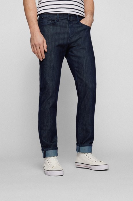 Slim-fit jeans in dark-blue COOLMAX® denim, Dark Blue