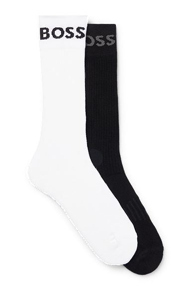 Paquete de dos pares de calcetines cortos de mezcla de algodón, con logo, Blanco / Negro