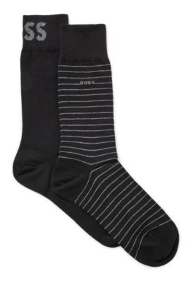 Hugo Boss Two-pack Of Regular-length Socks In Stretch Cotton In Black