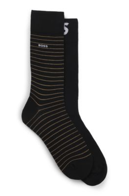 Hugo Boss Two-pack Of Regular-length Socks In Stretch Cotton In Black