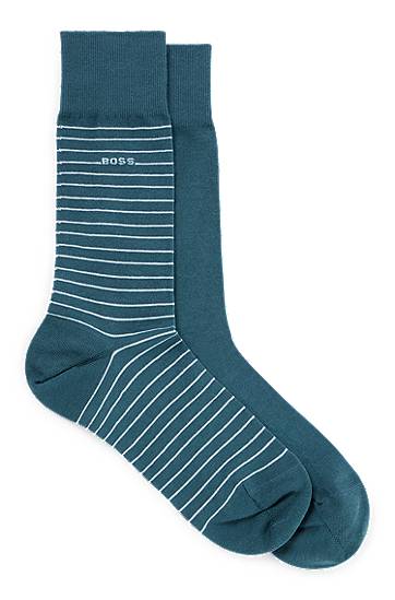 Hugo Boss Two-pack Of Regular-length Socks In Stretch Cotton In Green