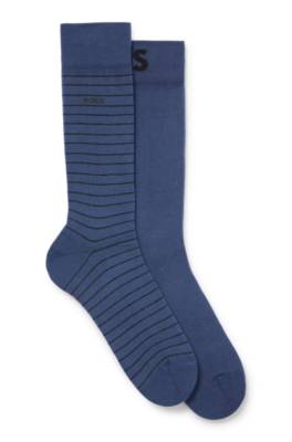 Hugo Boss Two-pack Of Regular-length Socks In Stretch Cotton In Blue