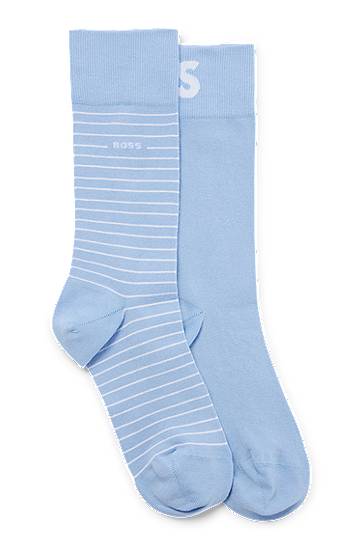 Hugo Boss Two-pack Of Regular-length Socks In Stretch Cotton In Blue