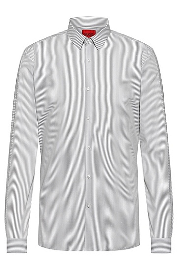 条纹装饰修身易烫棉衬衫,  030_Medium Grey