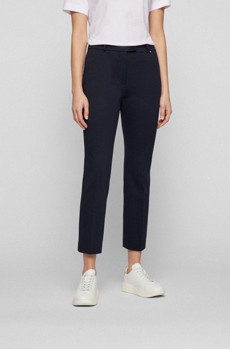 Slim-fit cropped trousers in structured stretch fabric, Dark Blue