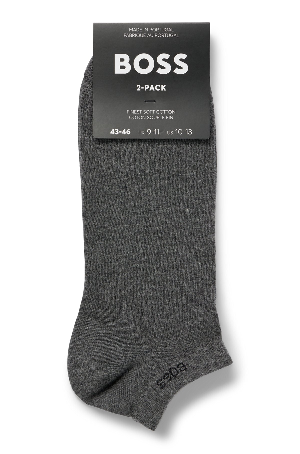 Paquete de dos pares de calcetines tobilleros en mezcla de algodón, Negro / Gris