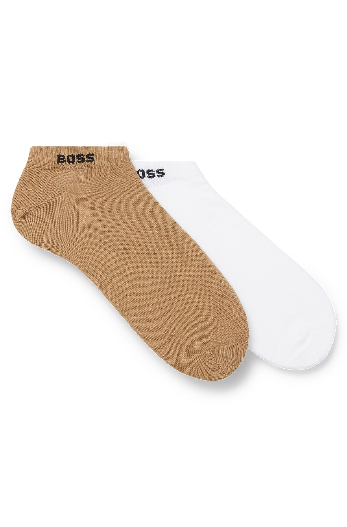 Conjunto de duas meias pelo tornozelo numa mistura de algodão, Branco / Beige