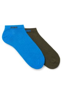 Paquete de dos pares de calcetines tobilleros en mezcla de algodón, Verde oscuro / Azul