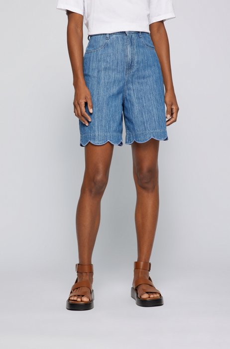 Relaxed-fit shorts in organic cotton and certified linen, Blue