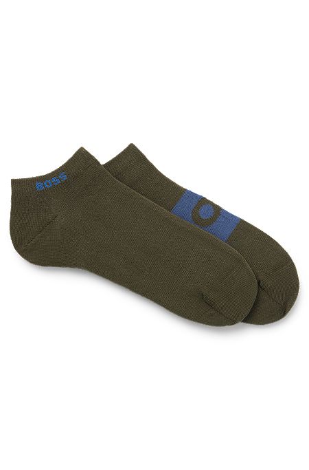 Zweier-Pack knöchellange Socken mit Logo-Details, Dunkelgrün