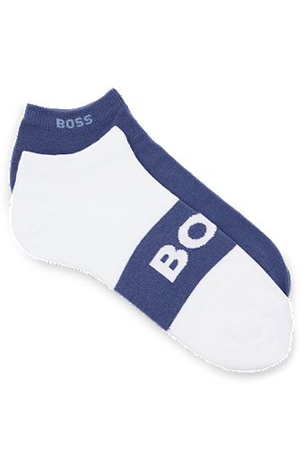 Two-pack of ankle-length socks with logo details, White / Blue