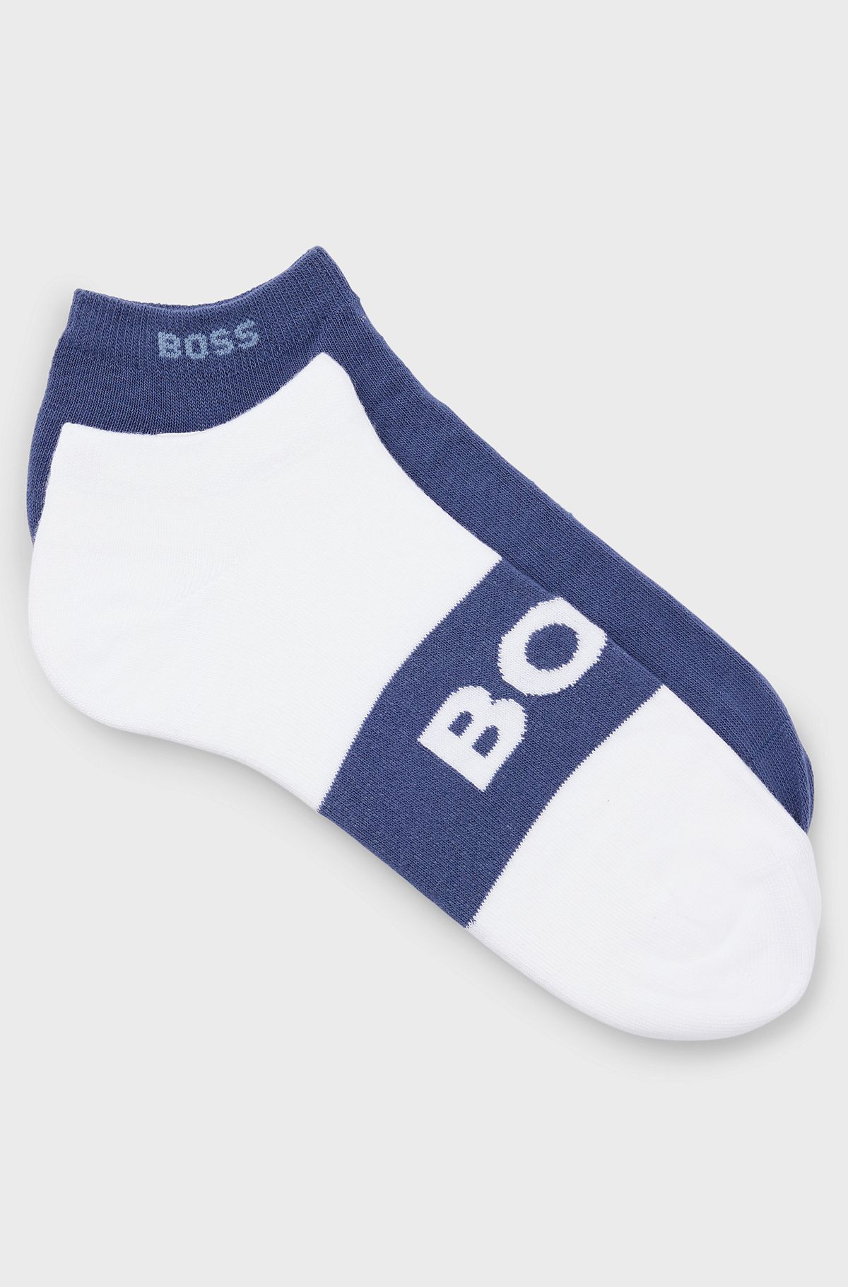 Two-pack of ankle-length socks with logo details, White / Blue
