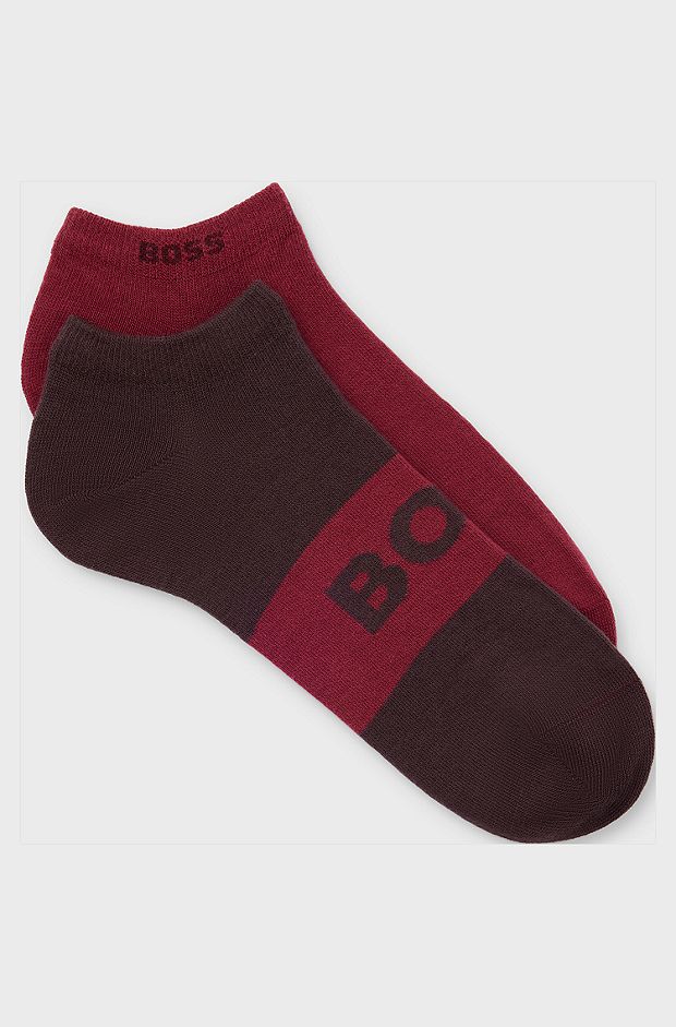 Two-pack of ankle-length socks with logo details, Dark Red