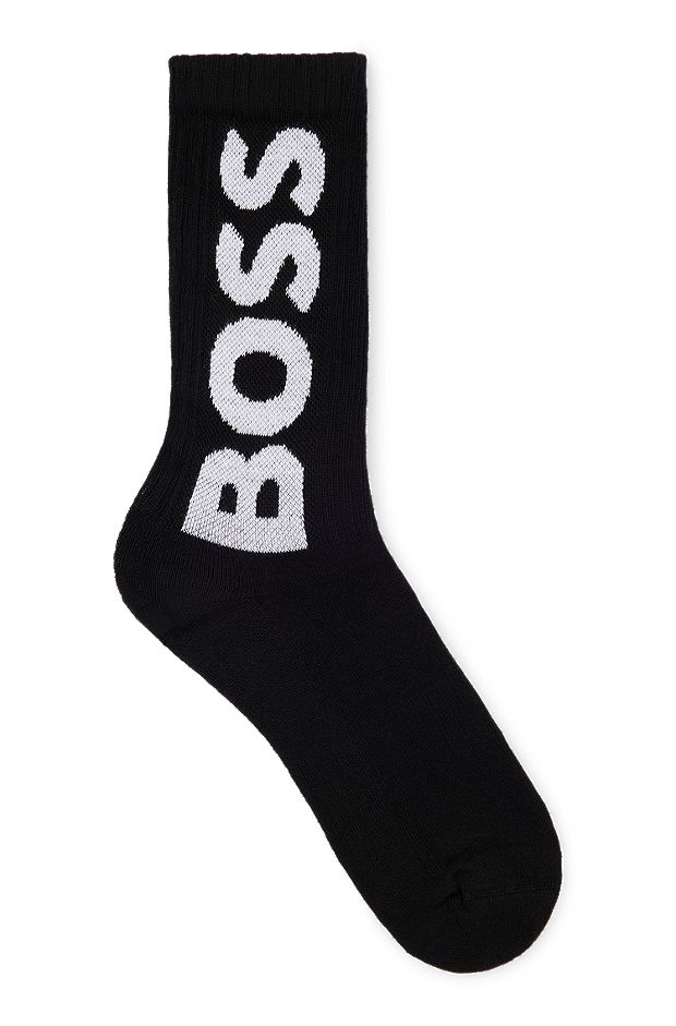 Kurze Socken mit kontrastfarbenem Logo, Schwarz