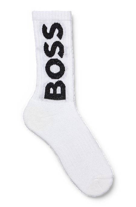 Kurze Socken mit kontrastfarbenem Logo, Weiß