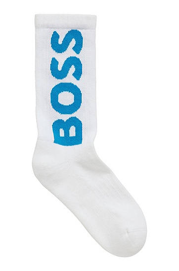 BOSS 博斯徽标装饰有机棉混纺短袜,  104_Natural
