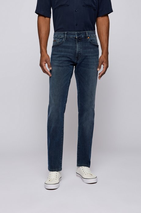 Regular-Fit Jeans aus blauem Super-Stretch-Denim, Dunkelblau
