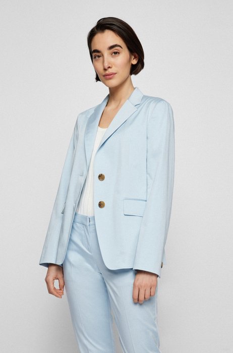 Regular-fit jacket in stretch-cotton satin, Light Blue
