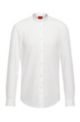 Slim-Fit Hemd mit bügelleichtem Finish und Stehkragen, Weiß