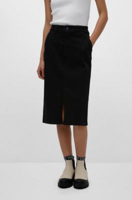 stretchy denim midi skirt