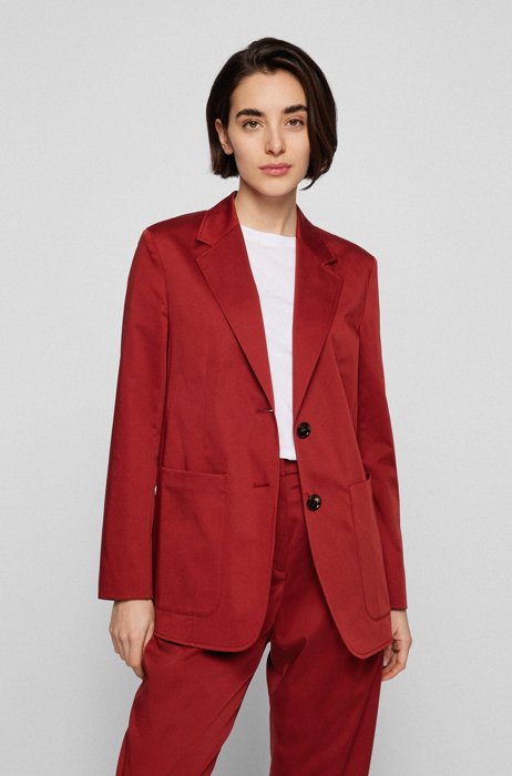 Regular-fit jacket in stretch-cotton satin, Dark Red