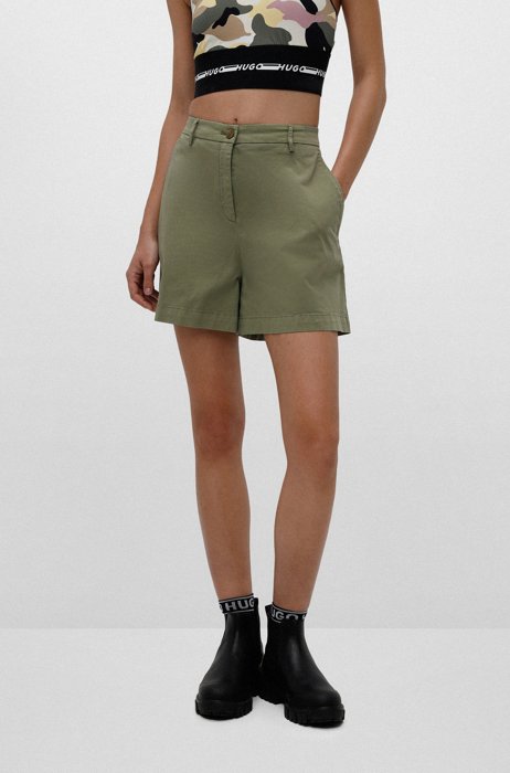 Regular-fit shorts in stretch-cotton twill, Khaki