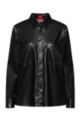Regular-fit top in faux leather with point collar, Black